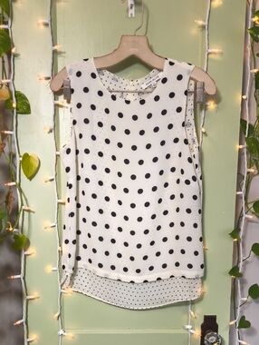 Women's Rose & Olive Black Cream Polkadot 2 Layer Tank Blouse S